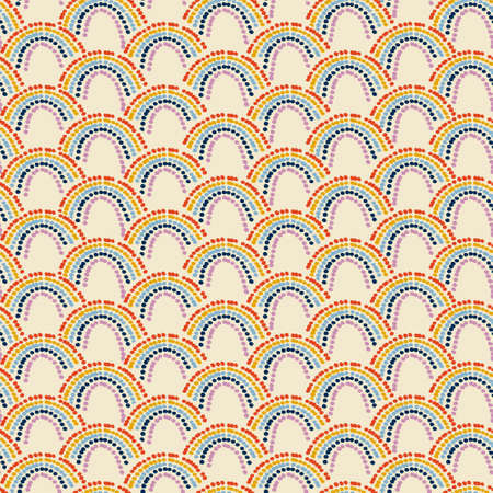 Seamless repeating pattern with hand drawn trendy abstract small rainbows. Vector beige background for surface design and other design projectsのイラスト素材
