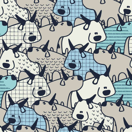 Seamless pattern with Oxen, zodiac animal for 2021. Bulls in cartoon style. Perfect design for kids.のイラスト素材