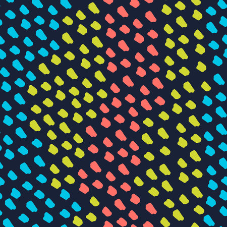 Seamless repeating pattern with colorful felt pen spots forming wavy color stripes. Festive vector...