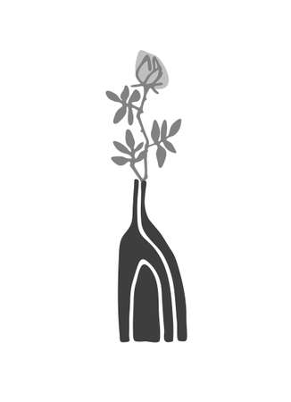 Decor printable art. Hand drawn ceramic vase with rose flower on white background. Vector illustration. Design for prints, posters, cards, textileのイラスト素材