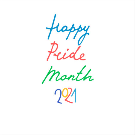 Happy Pride Month 2021 handwritten greeting on dark blue backgroundのイラスト素材