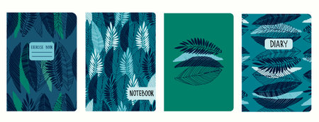 Cover page vector templates with tropical leaves. Headers isolated and replaceableのイラスト素材