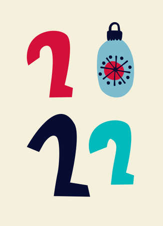 2022 New Year, Christmas logo, greeting card template. Hand lettering with bauble as figure 0のイラスト素材