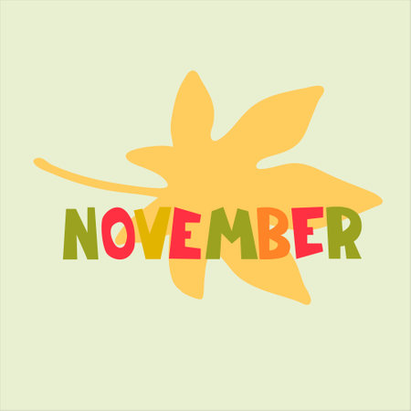 November. Autumn seasonal background. Hand lettering, maple leafのイラスト素材