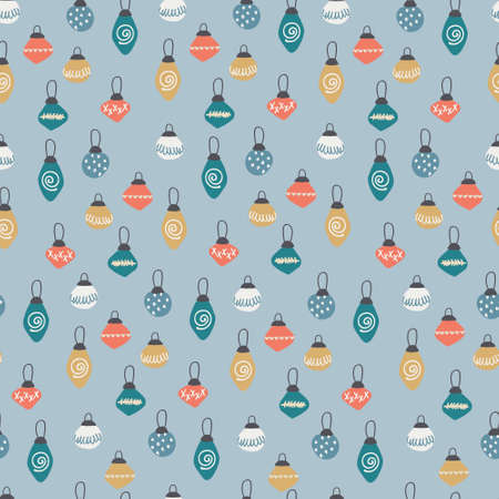 Seamless pattern with Christmas bauble ornaments on blue background for wrapping paper, surface designのイラスト素材