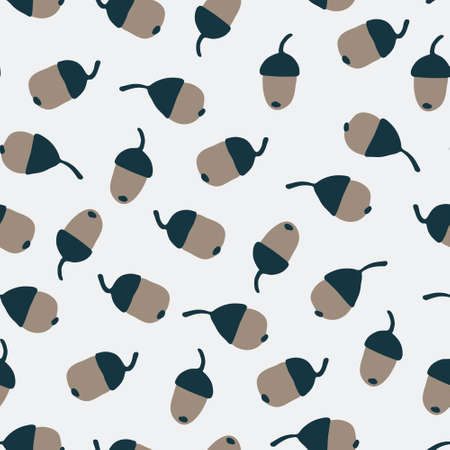 Seamless pattern with yellow oak acorns on sky blue background. Autumn conceptのイラスト素材