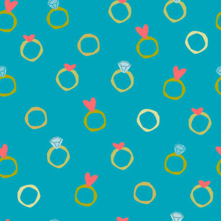 Seamless pattern with hand drawn wedding rings. Wedding, Valentines Day, love, LGBT romance conceptのイラスト素材