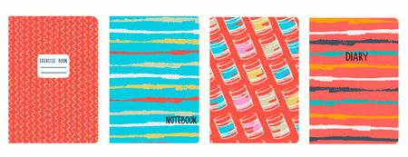 Set of cover page templates based on patterns with canned food and lines. Headers isolated,...