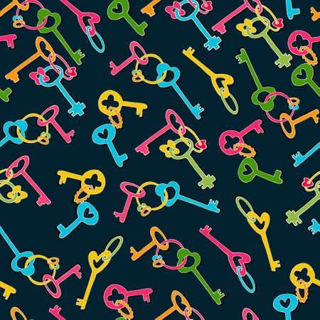 Seamless pattern with colorful keys, key chainsのイラスト素材