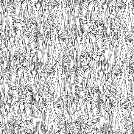 Seamless pattern with hand drawn meadow flowers in for surface design and other design projectsの写真素材