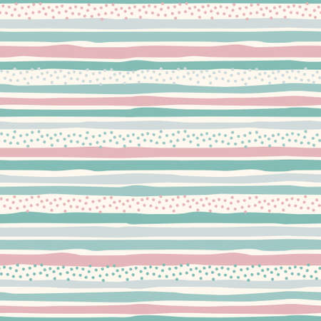 Seamless feminine pattern with hand drawn multicolored wavy stripes with ragged edges and tiny spotsのイラスト素材