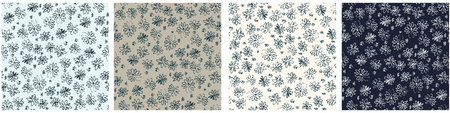 Seamless patterns set with hand drawn meadow flowers in Ditzy style for surface design and other...
