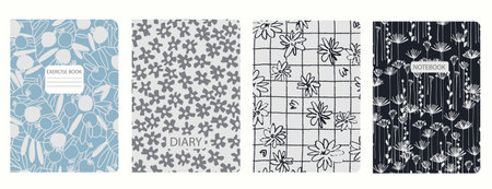 Cover page templates based on seamless patterns with flowers, branches. Headers isolated, replaceableのイラスト素材