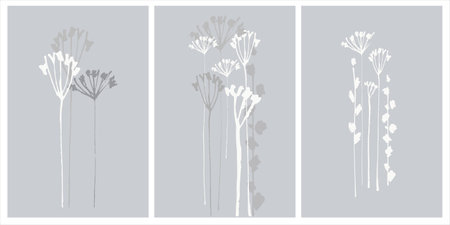 Decor printable art. Hand drawn vector paintings of flowers on background with brushstroke texturesのイラスト素材