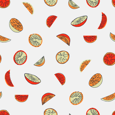 Seamless pattern with citrus for surface design, posters, illustrations. Healthy vegan food, tropical fruit themeのイラスト素材