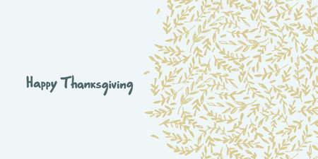 Happy Thanksgiving card design. Hand-lettered greeting phrase, decoration with autumn leaves, berries, strobiles, acornsのイラスト素材