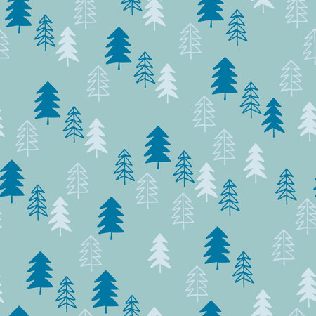 Seamless pattern with snowy fir trees for gift wrap, surface design and other design projects