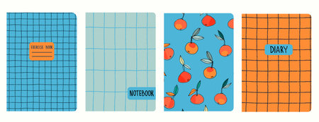 Cover page vector templates with hand drawn tangerine, orange in bloom. Headers isolated and replaceableのイラスト素材