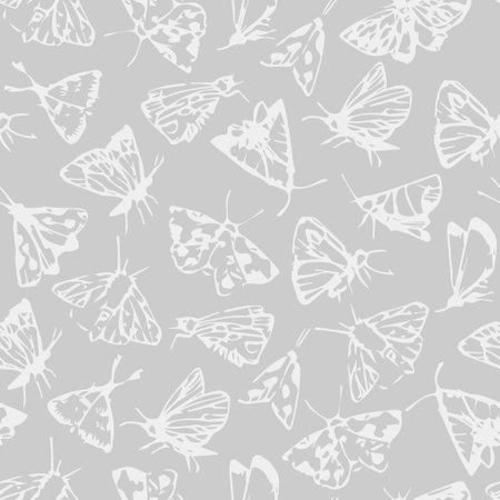 Seamless pattern with fantasy moths, butterflies pencil drawing sketch. Wallpaper, backgound for kidsのイラスト素材