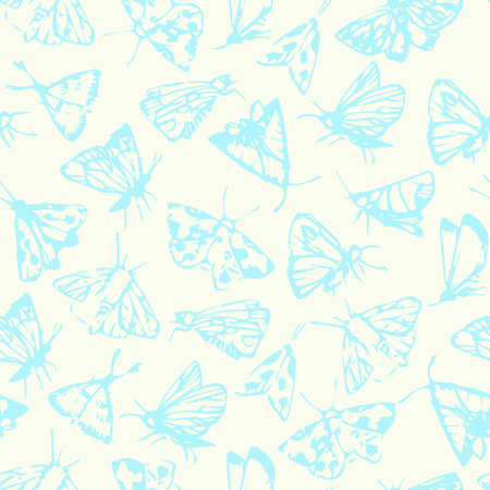 Seamless pattern with fantasy moths, butterflies pencil drawing sketch. Wallpaper, backgound for kidsのイラスト素材