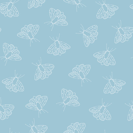Seamless pattern with fantasy moths, butterflies pencil drawing sketch. Wallpaper, backgound for kidsのイラスト素材