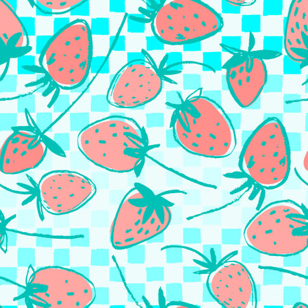 Hand drawn seamless pattern with strawberries in bloomのイラスト素材