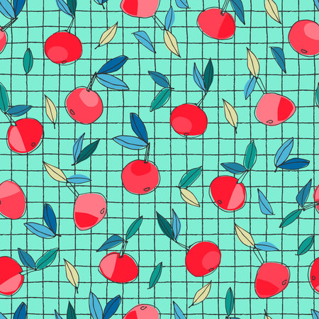 Seamless pattern with apples on a checkered tablecloth for kitchen, home decor, bedding Healthy...