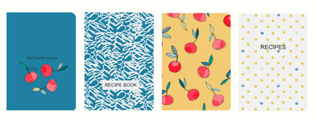 Cover page templates for recipe books based on seamless patterns with apples, pears, plumsのイラスト素材