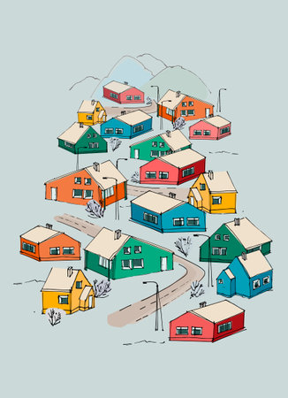 Decor printable art with colorful town cityscapeのイラスト素材