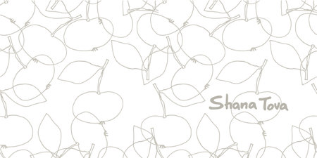 Rosh Hashana greeting banner. Wishing Happy New Year in Hebrew. Hand lettering decorated with appleのイラスト素材