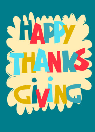 Happy Thanksgiving greeting design. Hand-lettered greeting phrase on delicate backgroundのイラスト素材