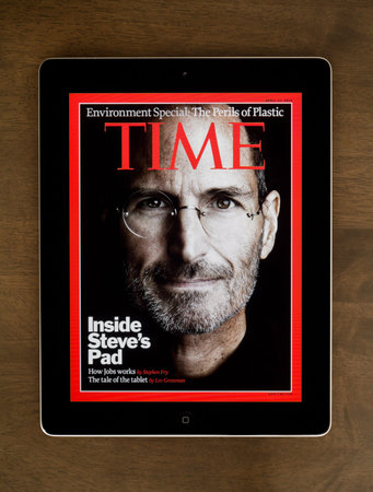 Kiev, Ukraine - October 29, 2011: Steve Jobs, founder of Apple Computers, posted on the cover of...