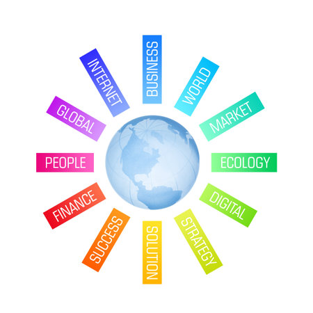 Concept image on global communication in different spheres of human activity  Isolated on white 