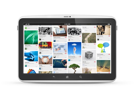 Modern digital tablet computer with social media photostream interface isolated on white 