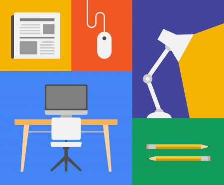 Flat design trendy vector illustration icons of office and business objects  Isolated on colored backgroundのイラスト素材