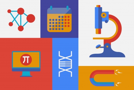 Flat design trendy vector illustration icons on science and research theme  Isolated on retro colored backgroundのイラスト素材