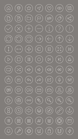 Flat thin line icons modern design style vector set of user interface elements for web development and website navigation objects, office items and business equipment collection. Isolated on white background.のイラスト素材