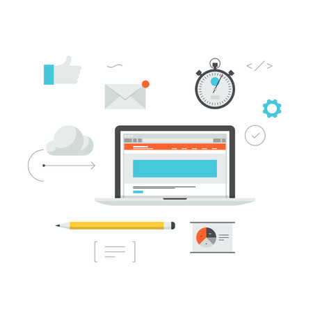 Web development success organization concept, website landing page optimization process, seo and traffic conversion management. Flat design style modern vector illustration. Isolated on white background.のイラスト素材