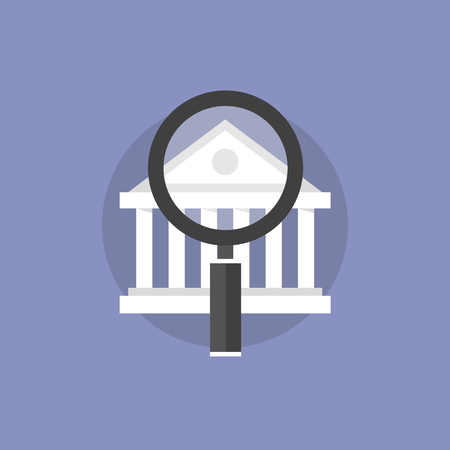 Financial institution analysis, banking audit control, searching of new university. Flat icon modern design style vector illustration concept.のイラスト素材