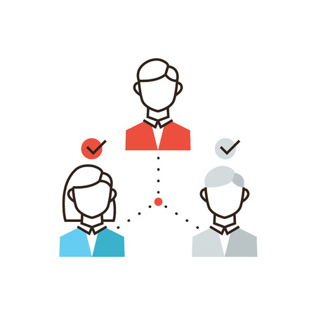 Thin line icon with flat design element of teamwork organization, group of business people, corporate managementのイラスト素材