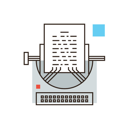 Thin line icon with flat design element of journalistic publishing, writing story, media journalism, black PR, print blog, retro vintage typewriter.のイラスト素材