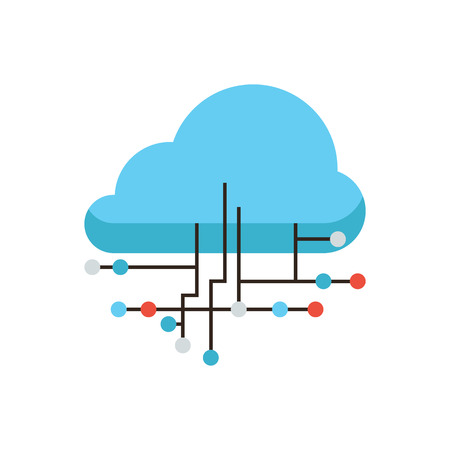 Thin line icon with flat design element of cloud computing connection, internet hosting technology, data link communication, network server storage. Modern style logo vector illustration concept.のイラスト素材