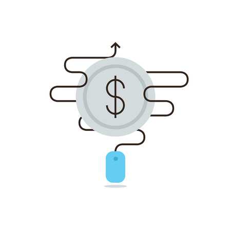 Thin line icon with flat design element of pay per click, internet marketing, ppc advertising, affiliate program, referral link, increase attendance. Modern style logo vector illustration concept.のイラスト素材