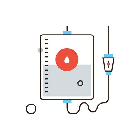 Thin line icon with flat design element of charity blood donation, emergency first aid, hospital care, medication transfusion, support of life. Modern style logo vector illustration concept.のイラスト素材