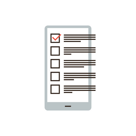 Thin line icon with flat design element of checklist in phone, reminder app smartphone, todo check list, application interface, business organizer. Modern style logo vector illustration concept.のイラスト素材