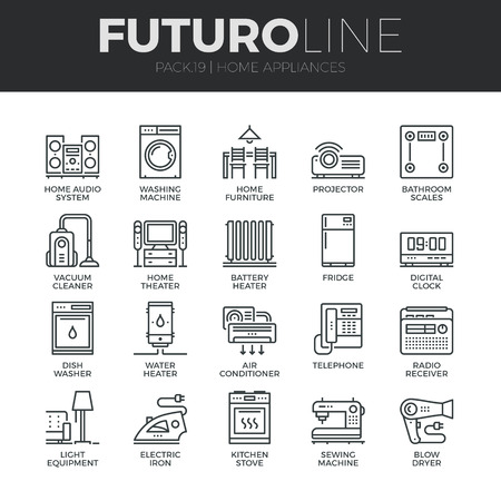 Modern thin line icons set of home appliances, household consumer electronics. のイラスト素材