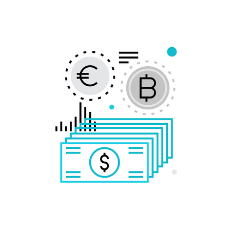 Modern vector icon of currency types, money banking and stack of greenbacks. Premium quality vector illustration concept. Flat line icon symbol. Flat design image isolated on white background.のイラスト素材