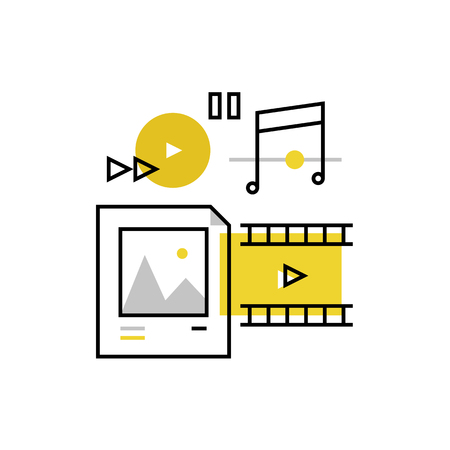 Modern vector icon of multimedia files, media content and web player elements. Premium quality vector illustration concept. Flat line icon symbol. Flat design image isolated on white background.のイラスト素材