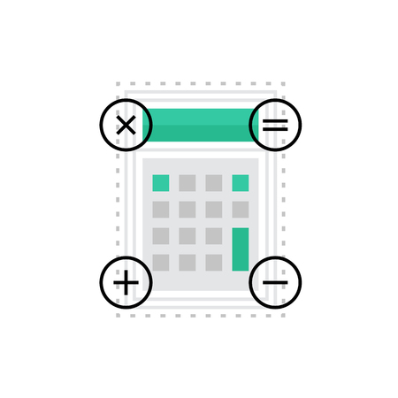 Modern vector icon of calculator inteface image, keypad buttons and acountant tools. Premium quality vector illustration concept. Flat line icon symbol. Flat design image isolated on white background.のイラスト素材