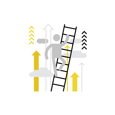 Modern vector icon of career ladder of person and climbing process over it. Premium quality vector illustration concept. Flat line icon symbol. Flat design image isolated on white background.のイラスト素材